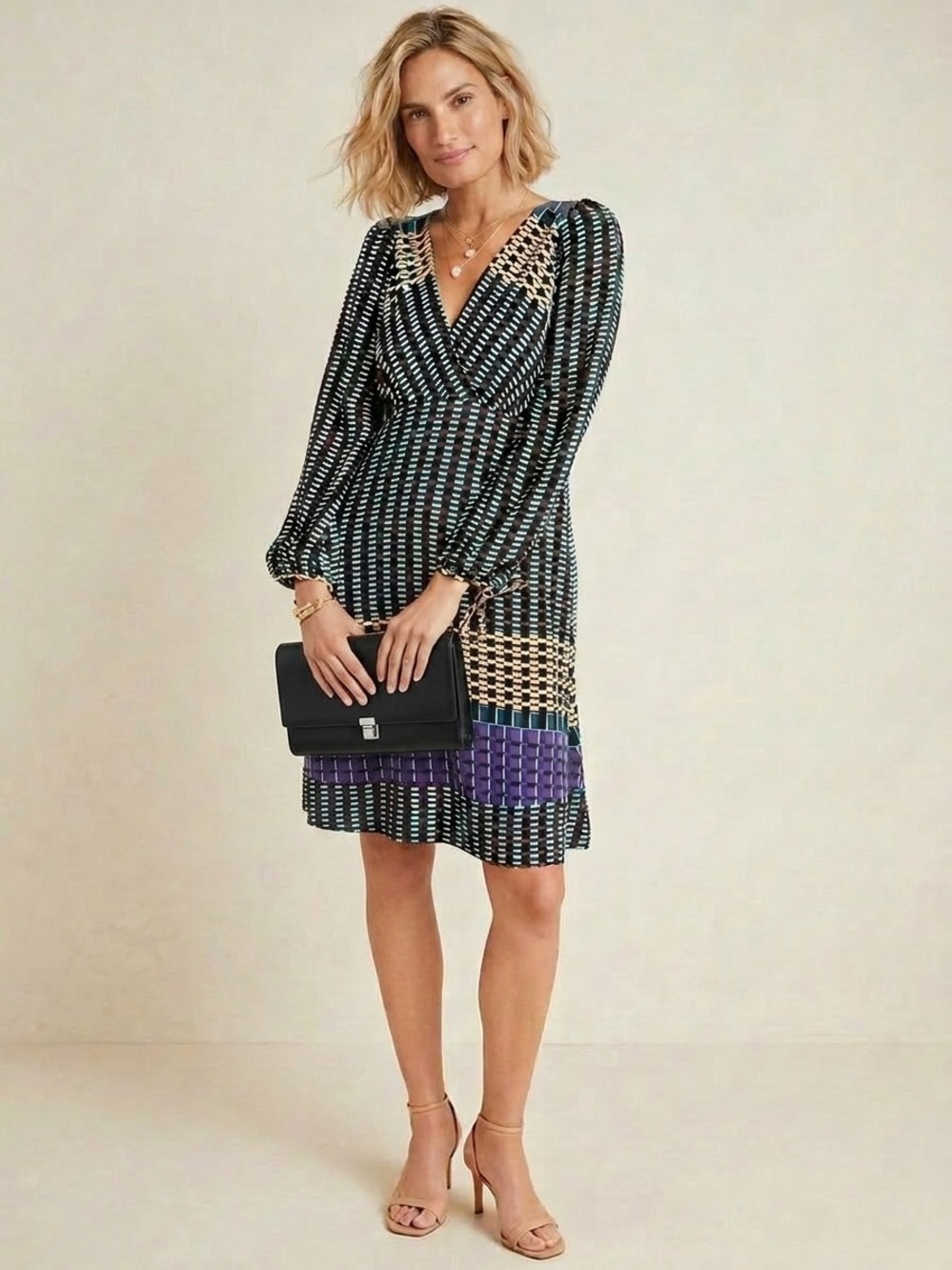 Maeve Anthropologie Gianna Tunic Dress Sz 6 NWT Geometric Print V-Neck Tie cuff